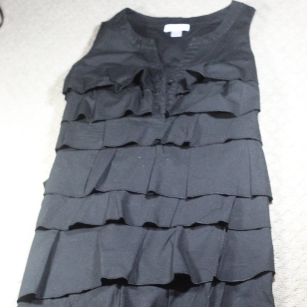 Ann Taylor Loft Size 0 Black Cotton Layered Ruffle Dress
